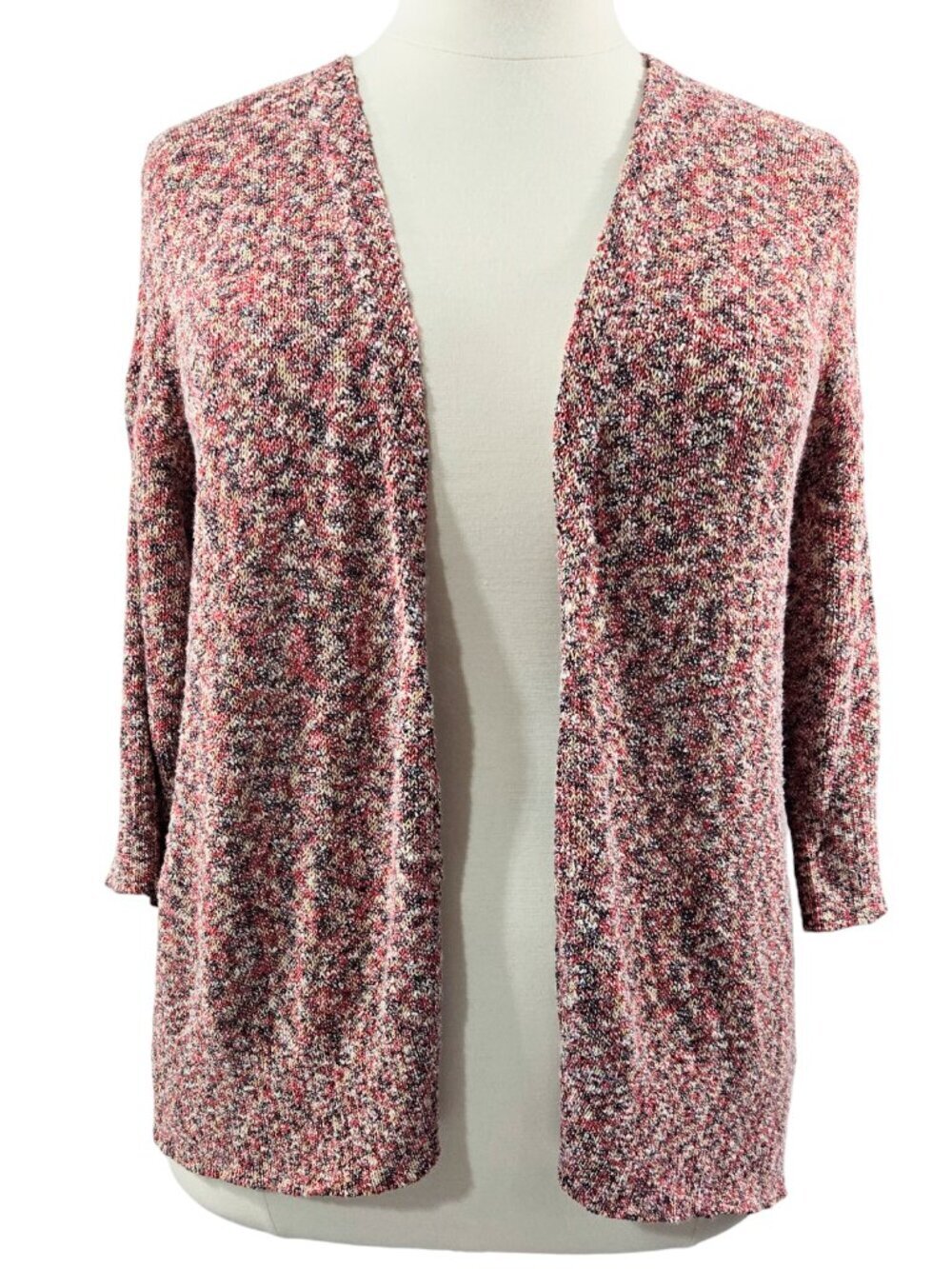 J. Jill Multicolor Marled Knit Drop Shoulder Open Front Cardigan Beachy Boho
